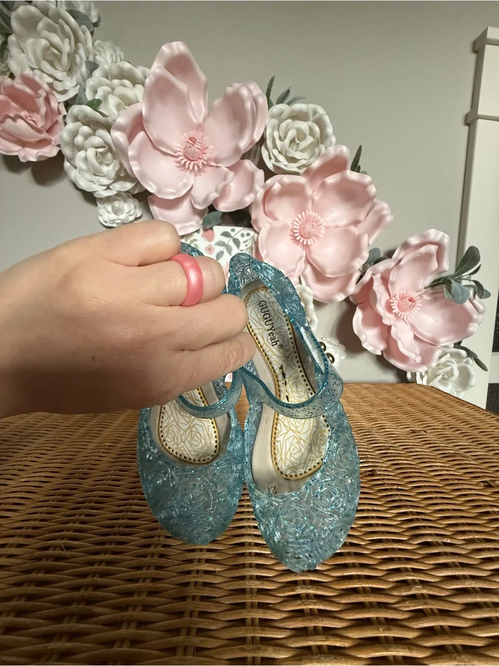 Amazon Girls' Sparkly Blue Jelly Mary Jane Sandals